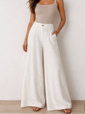 House of Harlow 1960 Palm Leaf Jacquard Wide Leg High Rise Pants • NWT